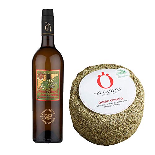 Pack de Vino Fino en Rama Tio Pepe y Queso Curado en Romero Pasteurizado - Vino de 75 cl y Queso de 850 g aprox - Mezclanza