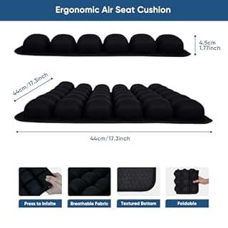 Hexara Ergonomic 3D Air Seat Cushion, Inflatable Airplane Seat Cushion for Long Flights, Travel Cushions for Office, Car, Wheelchair, Adjustable Comfort with Built-in Air Pump(Black)