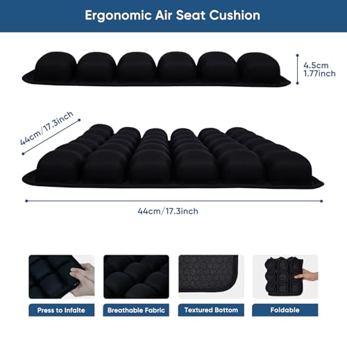 Hexara Ergonomic 3D Air Seat Cushion, Inflatable Airplane Seat Cushion for Long Flights, Travel Cushions for Office, Car, Wheelchair, Comfort for Hemorrhoid, Coccyx, Tailbone Pain Relief(Black) by Hexara - Image 2