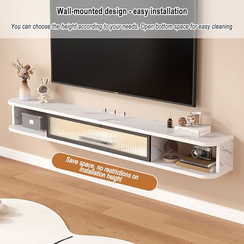 Table console multimédia moderne finition gris clair et design suspendu