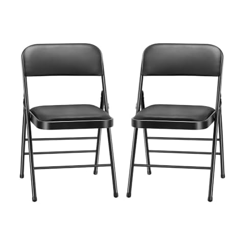 CozyBox 2-Pack Padded Folding Chairs with Cushion Comfortable Metal Folding Party Chair with Steel Frame for Indoor & Outdoor Use, for Home Events, Office, Party and Weddings (Vinyl Black (2-Pack)) Cover