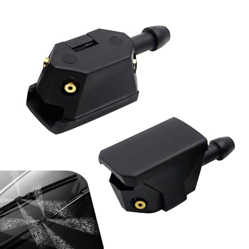 Fiknonk 2 PCS Windshield Washer Nozzles, 4-Way 360 Degree Uniform Spray, Easy to Install Front Windshield Wiper Nozzle, Universal for Most Cars, Trucks, SUVs (Black)