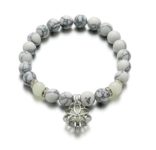 Luminous Glowing In The Dark Moon Glow White 8mm Howlite Beads Lotus Flower Shaped Charm Designer Friendship Wrist Band Bracelet-image-46