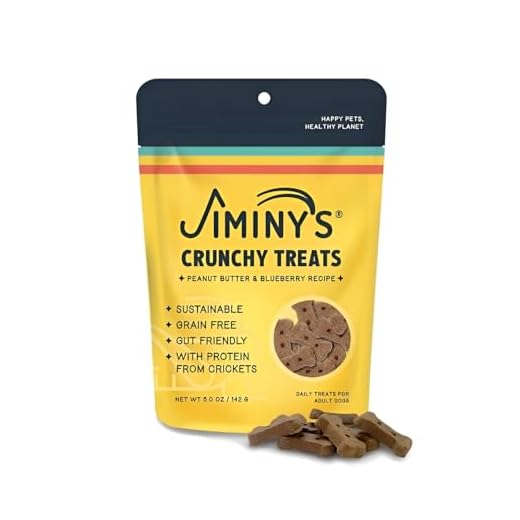 Jiminy's Crunchy Peanut Butter & Blueberry Dog Treat, Hypoallergenic, Prebiotic, Tummy Friendly, Low Calorie, Alternative Cricket Protein, Sustainable, 5oz (Pack of 1)