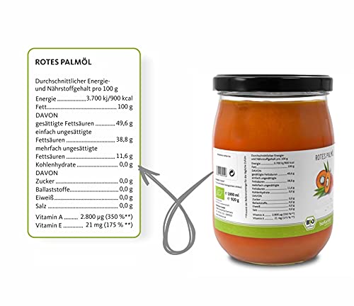 Rotes bio Palmöl 1000ml (1 L) I nativ I aus kontrolliert biologischem Anbau I 100% rein von bioKontor
