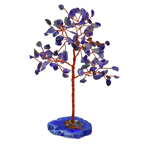 Image of REMEDYWALA Charged Amethyst Crystal Tree with Agate Slice Base for Reiki Healing (100 Beads)