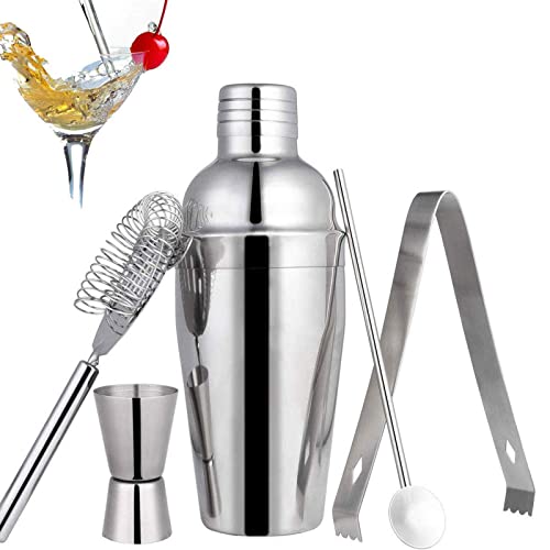 Lycheer Shaker Cocktail Professional Set Bar Tool Set avec 5 Pièces en Acier Inoxidable Accessoires- Kit Cocktails Professionnel Cadeau de Noel pour Homme ou pour Couple (550ML) Cover