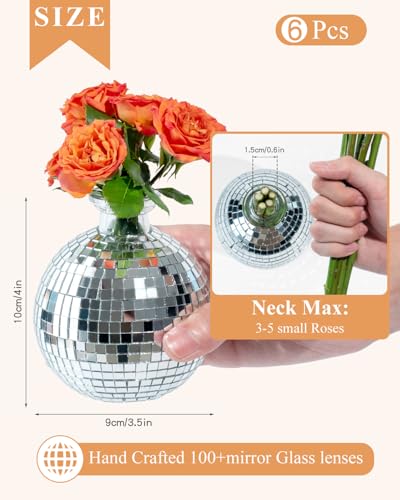 Image of Disco Ball Vase for Centerpieces Disco Ball Planter for Flowers Silver Mirror Glass Disco Ball Decor for Table, Party, Wedding, Birthday, Home, or Bedroom(3.5 inch X 4 inch)