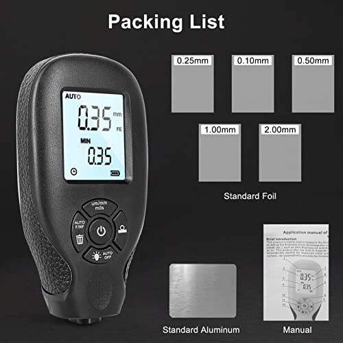 Medidor de espesor de pintura digital, calibrador para recubrimientos automotrices de 0 a 2000 μm con pantalla LCD miniatura 7