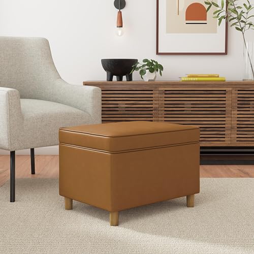 Image of HomePop 24 inch Dinah Collection Storage Ottoman - Carmel Faux Leather