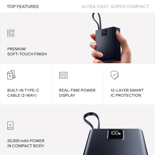 Image of boAt Apex PB400 Pro; in-Built Type-C Cable; Ultra-Compact; 20000 mAh 2-Way 22.5W Fast Charging w /Triple Output; Digital Display; for Android, iPhone 17 /16 /Pro, Samsung, iPad (Nimbus Blue)