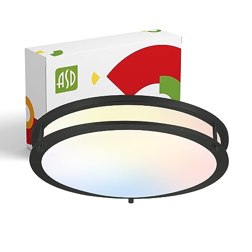 ASD LED 16 Inch Flush Mount Ceiling Light Fixture | 24W 120V 1900LM 3000K/4000K/5000K Switch | Dimmable, Anti-Rust, Energy Star, ETL Listed | Led Garage Ceiling Lights, Hallway Light Fixture | Black