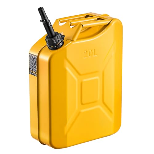 VEVOR Jerrican Essence Métal 20 L Bidon Essence Débit Maximal 6 L/min Réservoir de Carburant Résistant pour Plupart des Voitures, Motos, UTV, Tracteurs, avec Bec Verseur, Poignée Confortable, Jaune