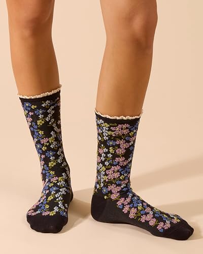 Image of MeMoi Women's Liberty Floral Lace Cuff Crew Socks