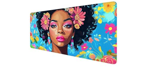 Tapis de souris XXL fleur grand format idéal pour décorer un bureau d'ordinateur femme