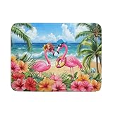 Summer Flamingos Dish Drying Mat 18x24 inch Tropical Beach Microfiber Washable Dish Rack Mats Drainer Pad for Counter Kitchen Table Decor
