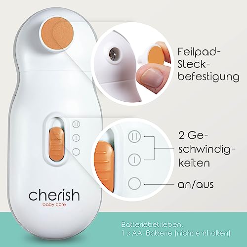 Cherish Baby Care Elektrische Nagelfeile Baby - Automatischer Sicherheitsstopp, Baby Nagelfeile Elektrisch mit 4 Feilpads, Baby Nagelset mit Etui, Baby Must Have Neugeborene (0-12+ Monate) – Bild 6