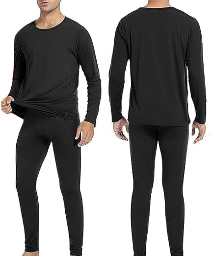 men Thermal Underwear Set,Thermal Base Layer Long Sleeve Compression sleepwear,Thermal Long Johns Top & Bottom Pajama Set,Cycling,Skiing,Training, Hiking,Outdoor Sports (Black, L)