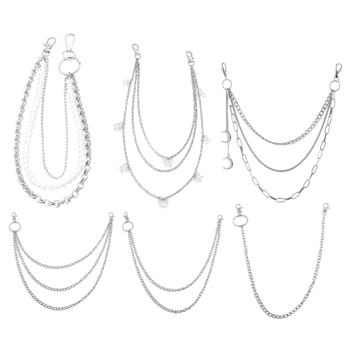 Cadenas de metal multiestilo plateadas para decoración de vaqueros y moda urbana pack de 6