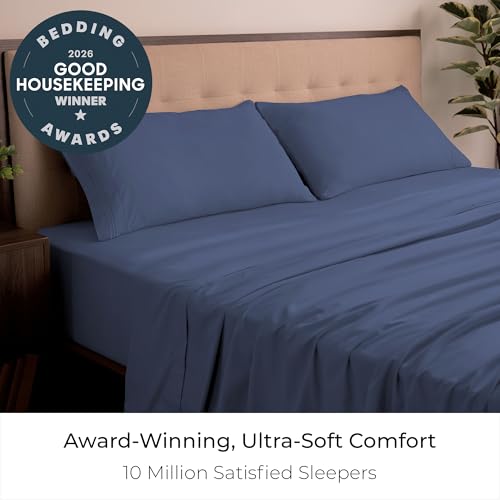 Image of Mellanni King Sheets Set - 4 PC Iconic Collection Bedding | Hotel Luxury, Extra Soft, Cooling Bed Sheets - Wrinkle, Fade, Stain Resistant (King, Blue Nova)