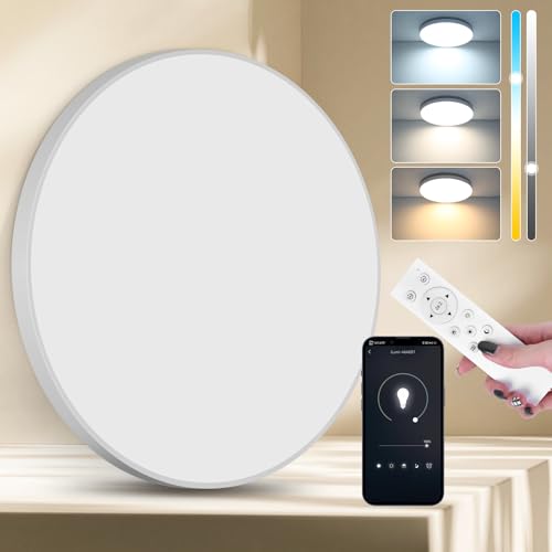 La Mejor Lista de Plafon para baño - los preferidos. 49 CANMEIJIA Lámpara De Techo 24W, Lámparas De Techo Moderna, Regulación 3000k - 6500k, Brillo De Iiluminación Ajustable, IP54 Impermeable, Blanco Moderno Diseño Minimalista Para...