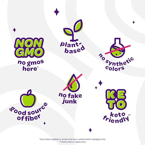 - Fan Favorite Variety 6 Pack - Blue Raspberry Strips, Cherry Berry Ropes, Watermelon Wedges, Low Calorie Gummy Candy, Low Sugar, Dye Free (6 Items)