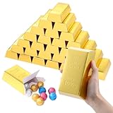 30 Pcs Gold Bar Fake Gift Box Foil Gold Bar Party Favor Boxes Paper Golden Favor Boxes Treasure Brick for Christmas Party Pirate Casino Theme Party Decorations Candy Treats Chocolate Toys