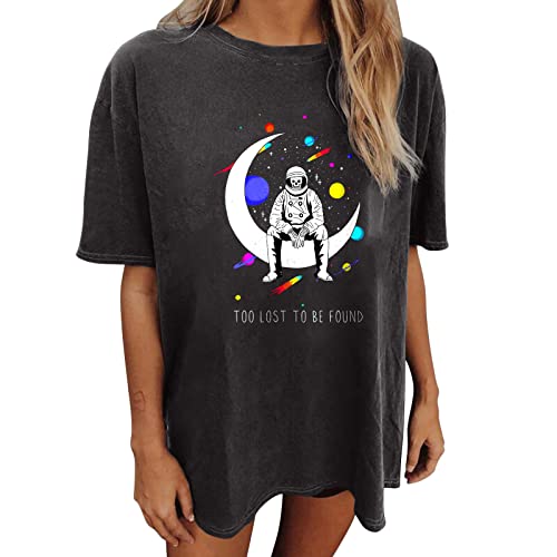 Image of Summer Y2k Tops for Womens, Casual Vintage Short Sleeve T-Shirt, Girls Oversize Loose Round Neck Elastic Tee