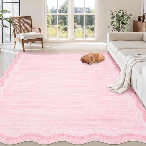 Garvee Scalloped 8x10 Rugs Washable Area Rugs for Living Room,Modern Stain Resistant Solid Rug for Bedroom, Scalloped Low Pile Non-Slip Neutral Rug fo