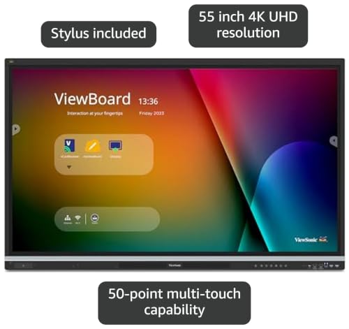 Image of ViewSonic IFP5551 55 Inch 4K ViewBoard Interactive Smart Board with Integrated Education Software, Android 14, Google EDLA, 50-Point Touch, Built-in Microphone, HDMI, VGA, USB Hub, and USB C Inputs