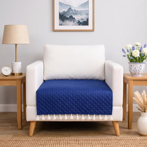 Image of BSB HOME 300 TC Premium Sofa Cover, Quilted Sofa Seat Cover with Decorative Tassels, Soft Comfortable Couch Protector, Stylish Furniture Cover for Living Room, 30 x 24 Inches (76 x 61cm) - Powder Blue