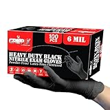 London Labs Heavy Duty 6 Mil Black Nitrile Gloves - Disposable, Latex & Powder Free | Mechanic, Food Prep & Tattoo | Rubber Gloves for Cooking, Cleaning & Household | Pack of (100)