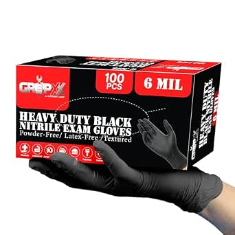 London Labs Heavy Duty 6 Mil Black Nitrile Gloves - Disposable, Latex & Powder Free, Pack of 100