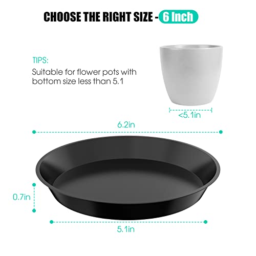 Dunpute 6 Pack Plant Saucer 6 8 10 12 14 16 18 20 Inch Plastic Plant Tray, Sturdy And Durable Flower Pot Container Accessories Plant Pot Saucers For Indoor And Outdoor (6 Inch, Black) #TOP1