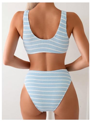 SOLY HUX Women's Striped Bathing Suit V Neck High Waisted Bikini Sets Two Piece Swimsuit2