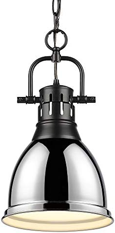 Golden Lighting 3602-S BLK-CH Duncan Pendant, Transitional, Matte Black with Chrome Shade