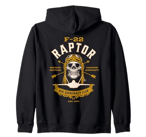 F 22 Raptor Fighter Jet Cráneo Estilo Vintage Diseño Sudadera con Capucha
