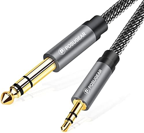 POSUGEAR 3.5mm to 6.35mm cable 1M, 3.5mm (1/8 inch) Male TRS to 6.35mm (1/4 inch) Male TS Gold-Plated Connector Audio Stereo HiFi Nylond Braid Cable with Aluminium Alloy Housing