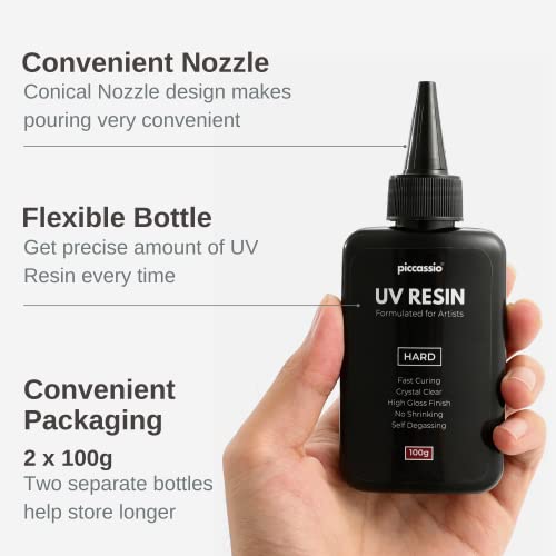 Piccassio Uv Resin 200G - Upgraded Clear Hard Type Uv Glue - Rapid Cure Craft Resin Using Uv Light - Casting And Coating - Make Diy Crafts - Jewelry, Keychains, Clear-Cast Parts In Minutes #TOP3