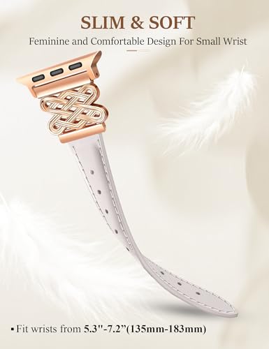 Image of Newlibery Leather Band for Women Slim Dressy Bands Compatible with Apple Watch 38mm 40mm 41mm 42mm 44mm 45mm 49mm, Designer Interlock Buckle Strap for iWatch Series 10 /9 /8 /7 /6 /5 /4 /3 /2 /1 /SE /Ultra