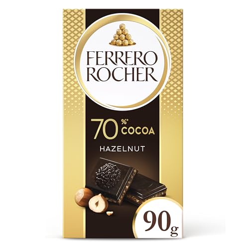 Ferrero Rocher Original Dark Chocolate Bar with Hazelnuts Great Thank You Gift Chocolate Hamper 70% Cocoa Dark Chocolate Tablet with Crunchy Hazelnut Pieces & Creamy Filling 90g