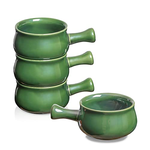 Image of vicrays French Onion Soup Bowls with Handles, 26 Ounce, Set of 4,Green