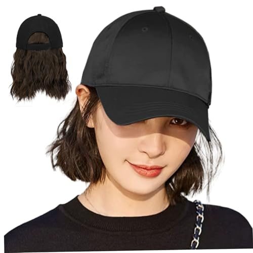 Perruque courte tendance effet naturel et thermo-résistante avec casquette de baseball