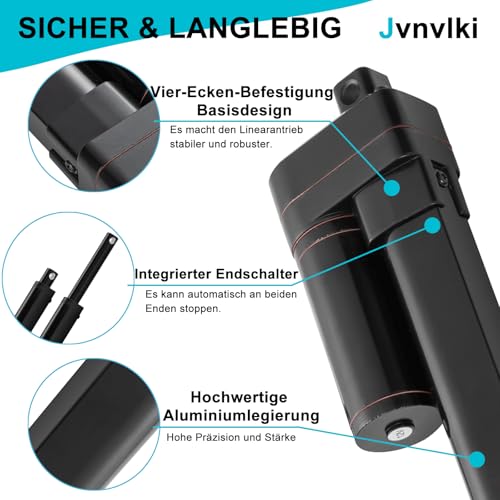Jvnvlki 100mm Hochgeschwindigkeits-Linearantrieb 12V 400N, IP65 Wasserdicht, 34mm/s Hubgeschwindigkeit, mit Montagehalterungen für industrielle Automatisierung