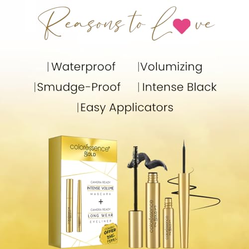 Image of COLORESSENCE Gold Camera Ready Eyeliner Mascara Combo, Intense Black | Long Lasting | Waterproof | Smudgeproof | Quick Dry | Easy Apply