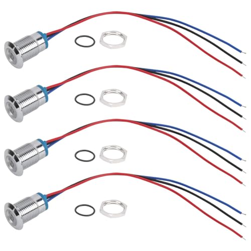 Inkoby Indicador LED Precableado de 12 mm, 12 V-24 V, Luz LED de Ánodo Común de Dos Colores (Rojo y Azul), Botones e Indicadores