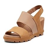 Vollnarbenleder. Sorel - Women’s Joanie II Slingback, Leather Sandal with Wedge Heel, Camel Brown, 7 M US