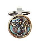 Llavero, joya de bolsa cabujón ojo dios horus, cruz ankh & escarabajo egipcio.