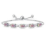 Gem Stone King 3-6 Cttw Oval 5-Stone Infinity Bolo Bracelet For Women | 925 Sterling Silver | Gemstone Birthstone | Oval 7X5MM | Easy-On Easy-Off | Adjustable Up to 9 Inches | Mercury Mist Mystic