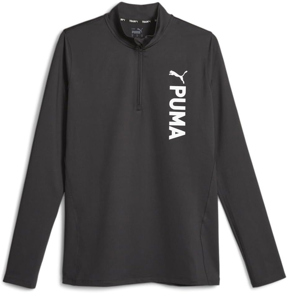 PUMA Mens Fit Taped Mock Neck Long Sleeve Quarter Zip Shirt Training Casual Tops Casual Pullover - Black